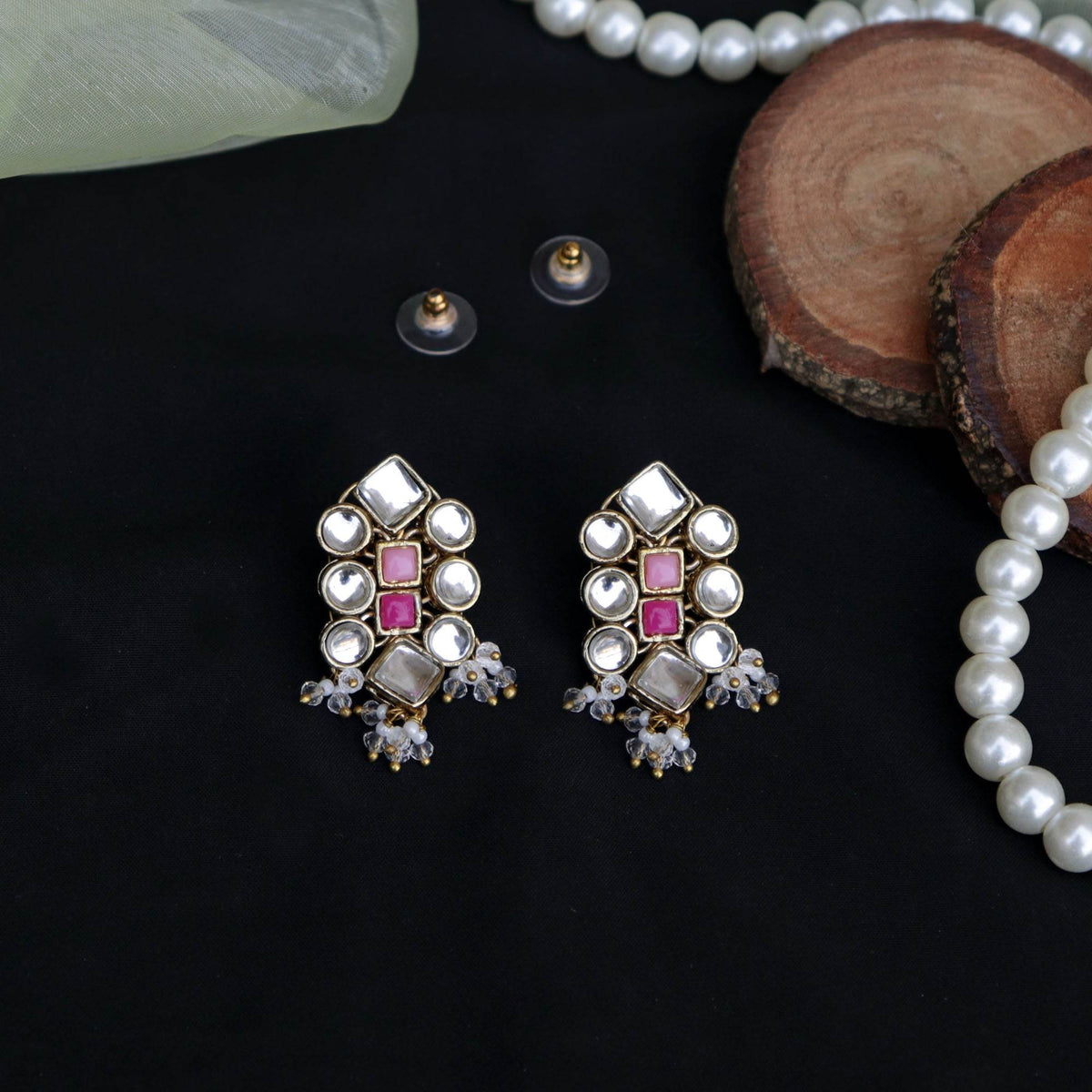 Kundan choker set in gold-tone with matching earrings and long bridal necklace, perfect for wedding functions , festive and bridal wear