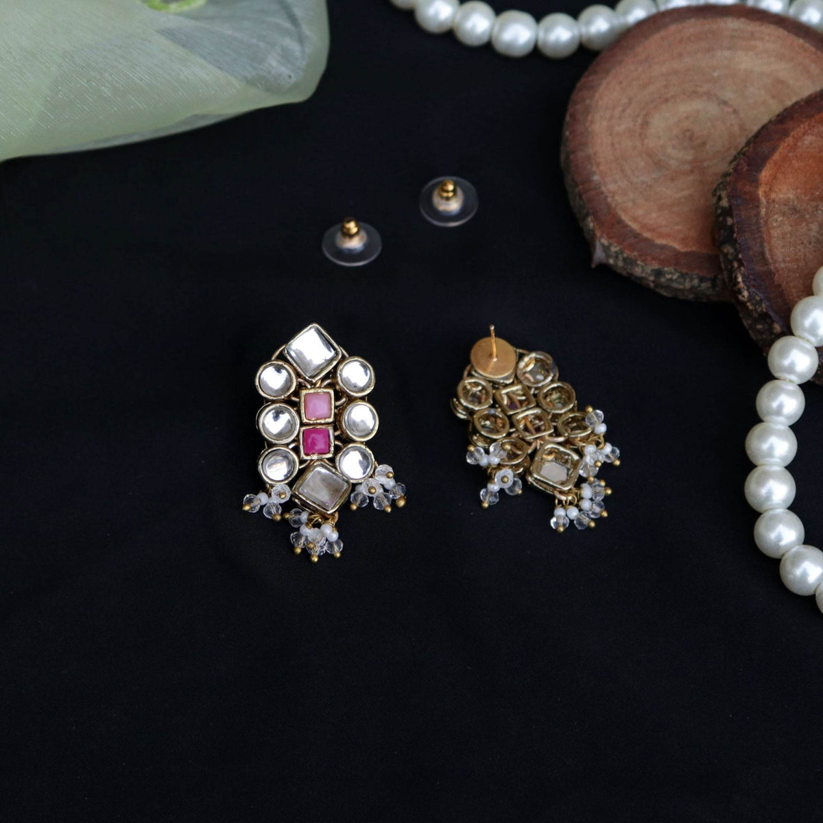 Kundan choker set in gold-tone with matching earrings and long bridal necklace, perfect for wedding functions , festive and bridal wear