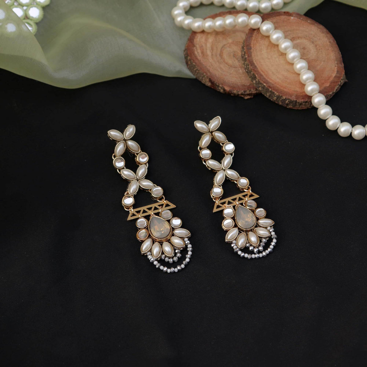 Kundan choker set in gold-tone with matching earrings and long bridal necklace, perfect for wedding functions , festive and bridal wear
