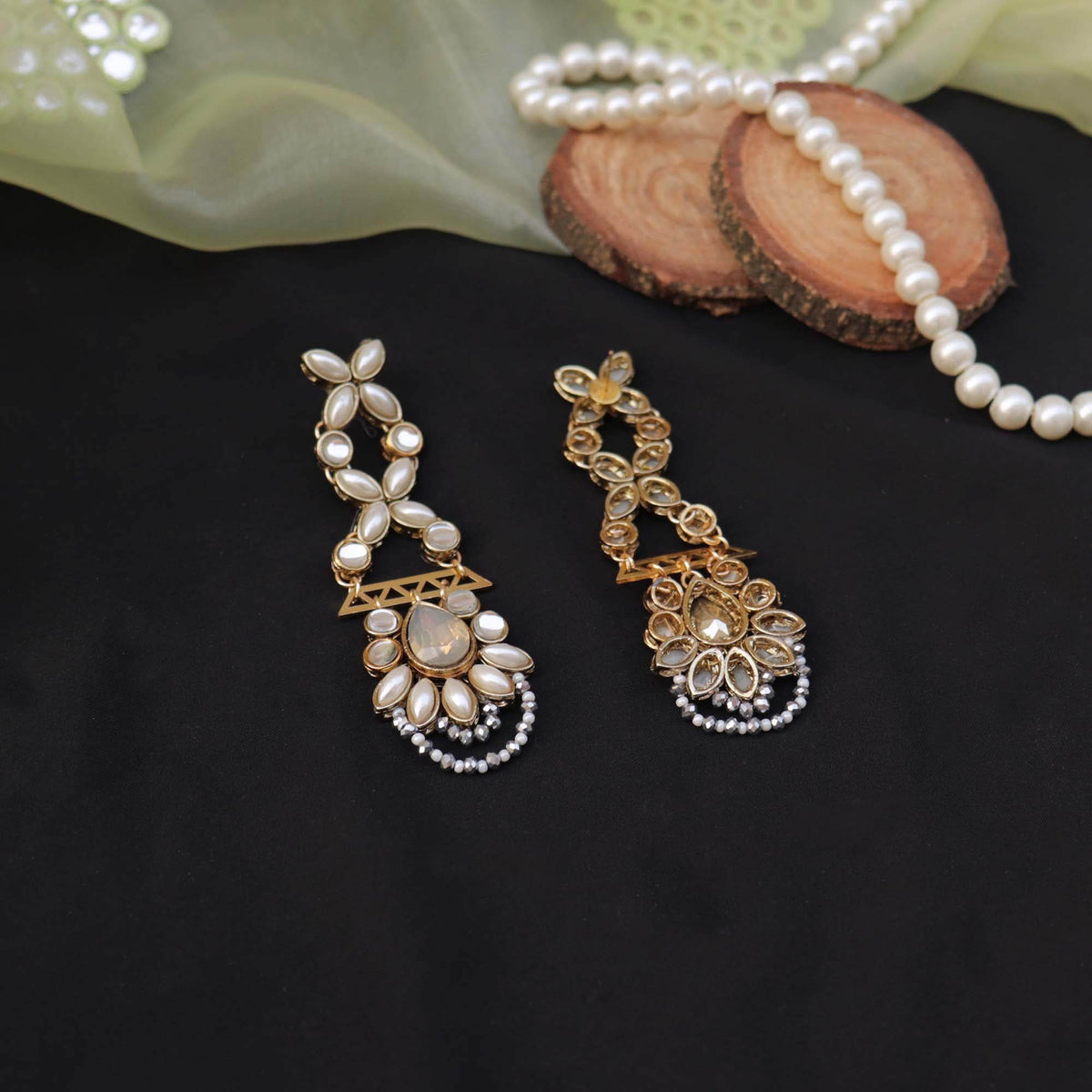 Kundan choker set in gold-tone with matching earrings and long bridal necklace, perfect for wedding functions , festive and bridal wear