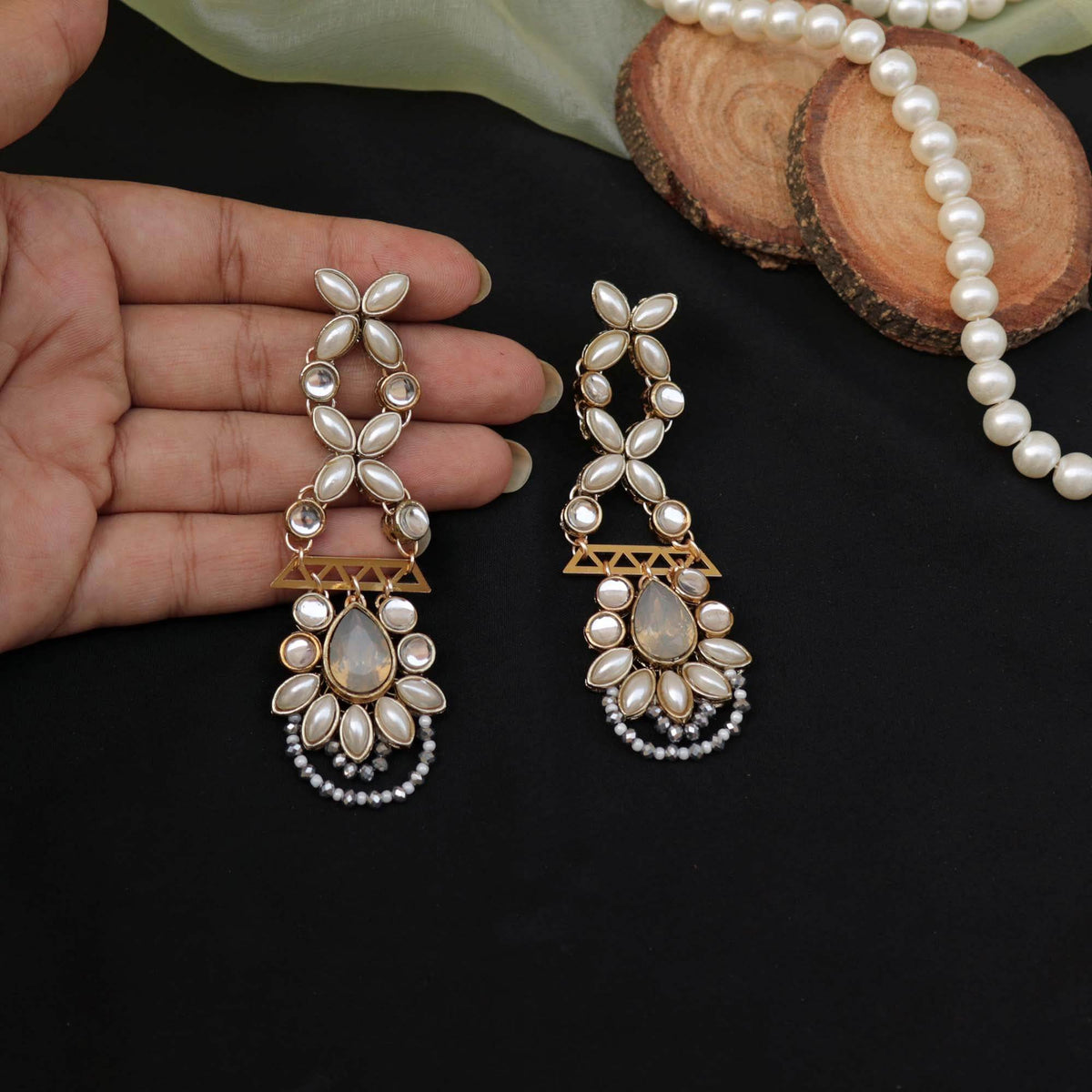 Kundan choker set in gold-tone with matching earrings and long bridal necklace, perfect for wedding functions , festive and bridal wear