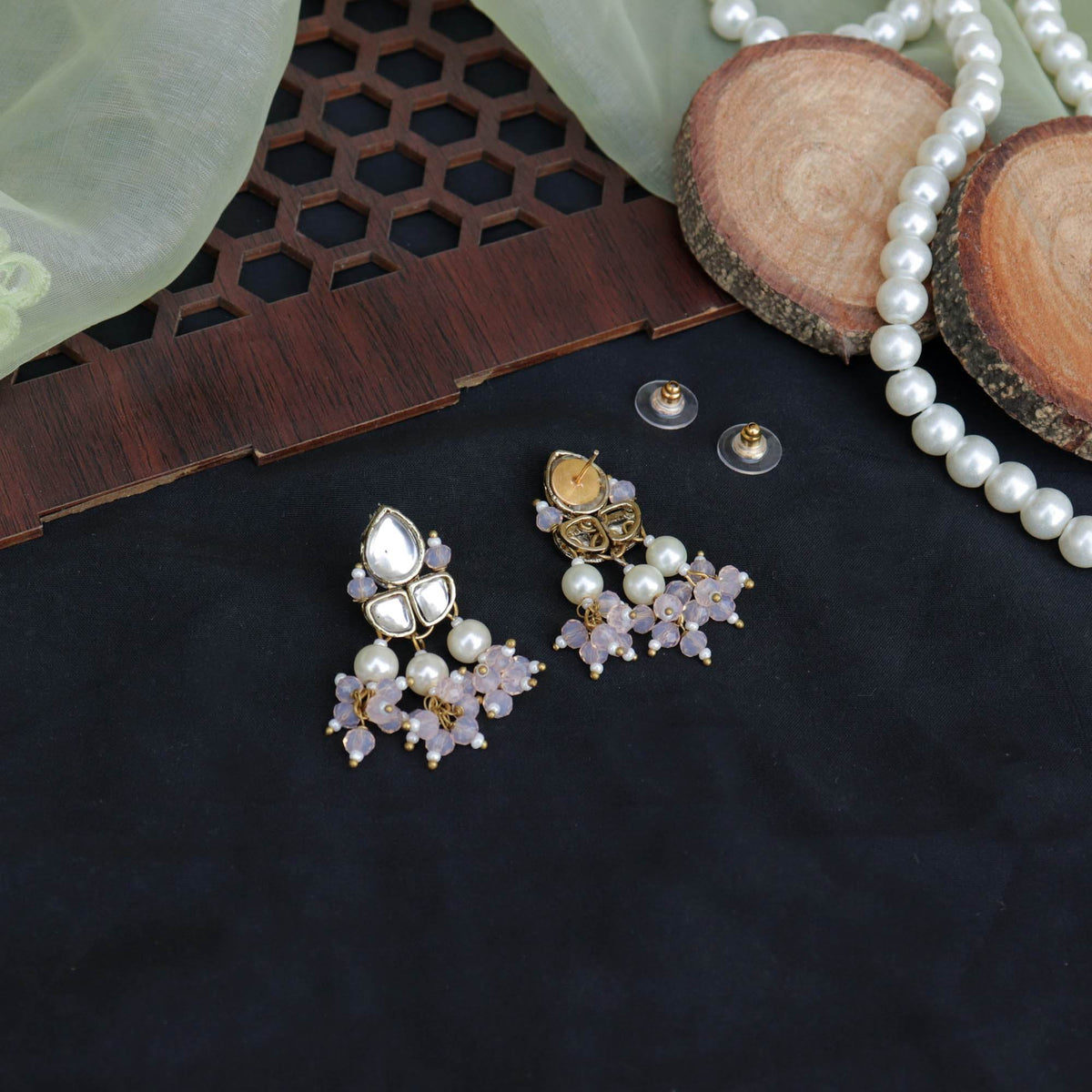 Kundan choker set in gold-tone with matching earrings and long bridal necklace, perfect for wedding functions , festive and bridal wear