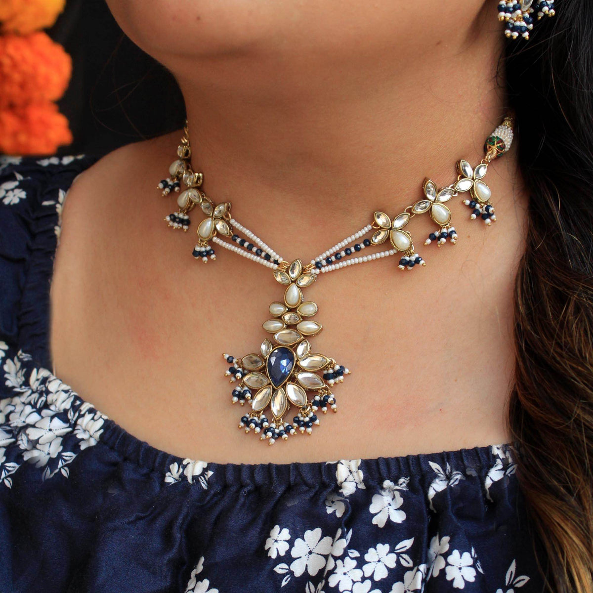 Floral Grace Necklace, Ring & Earrings Set - BeAbhika.com