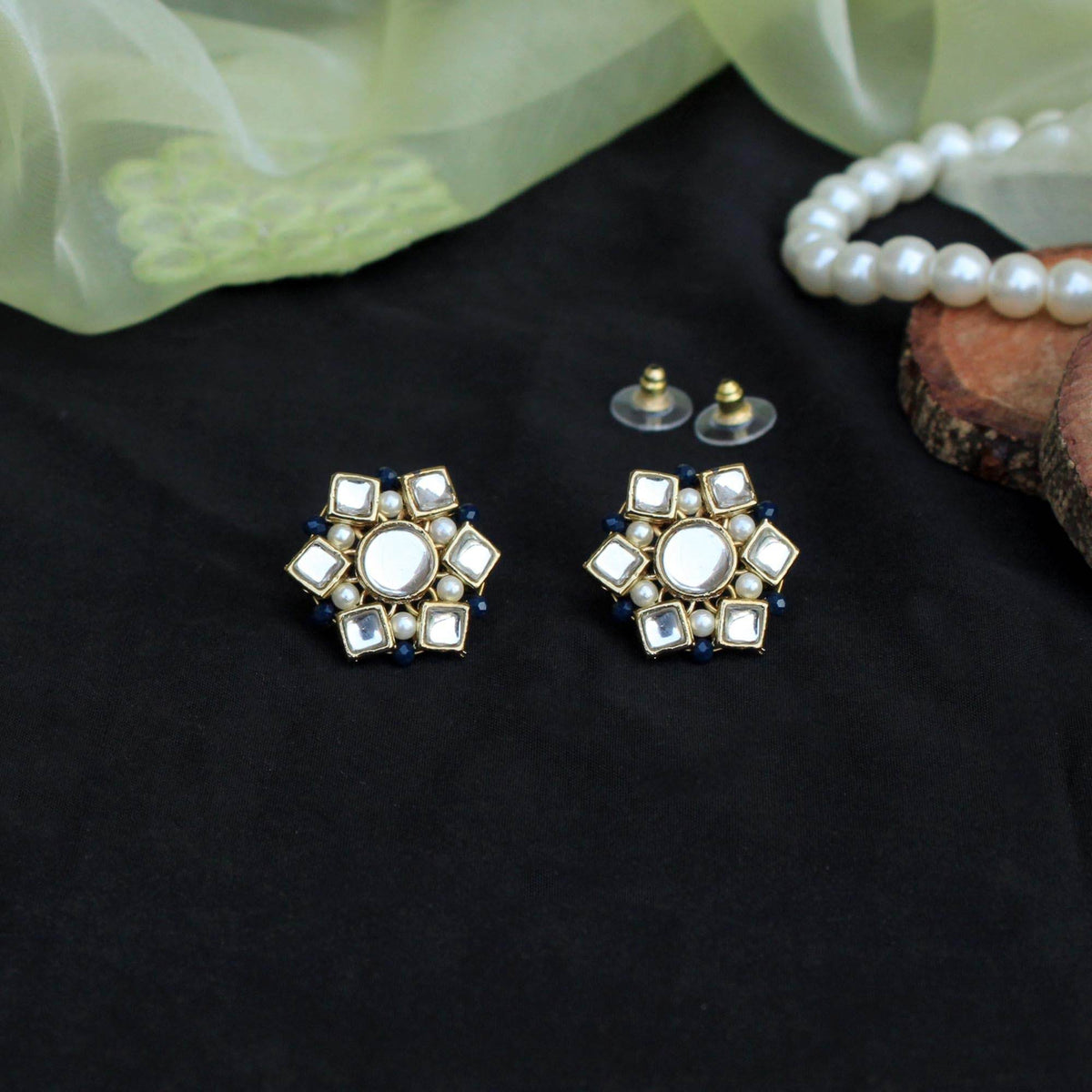 Kundan choker set in gold-tone with matching earrings and long bridal necklace, perfect for wedding functions , festive and bridal wear
