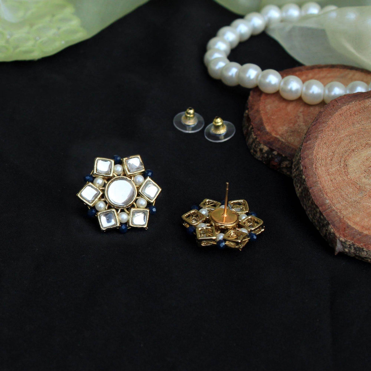 Kundan choker set in gold-tone with matching earrings and long bridal necklace, perfect for wedding functions , festive and bridal wear