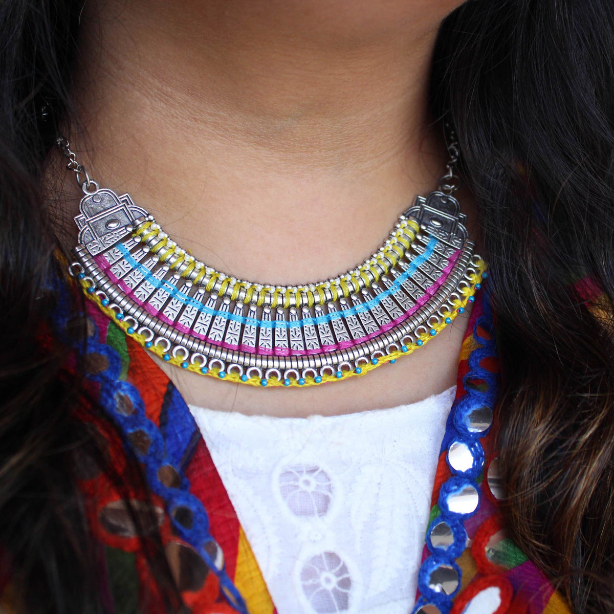 Oxidized necklaces with matching earrings perfect for dandia night designer navratri jewelry colorful necklaces