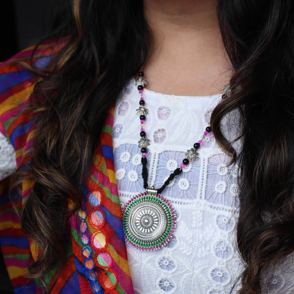 Oxidized necklaces with matching earrings perfect for dandia night designer navratri jewelry colorful necklaces