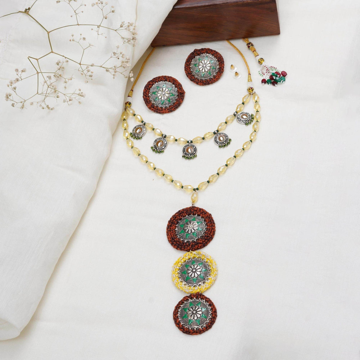 Oxidized necklaces with matching earrings perfect for dandia night designer navratri jewelry colorful necklaces