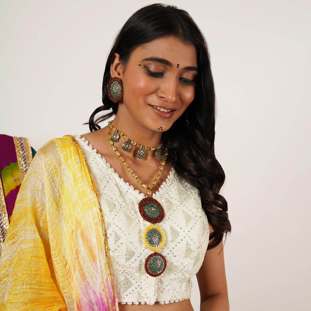 Oxidized necklaces with matching earrings perfect for dandia night designer navratri jewelry colorful necklaces
