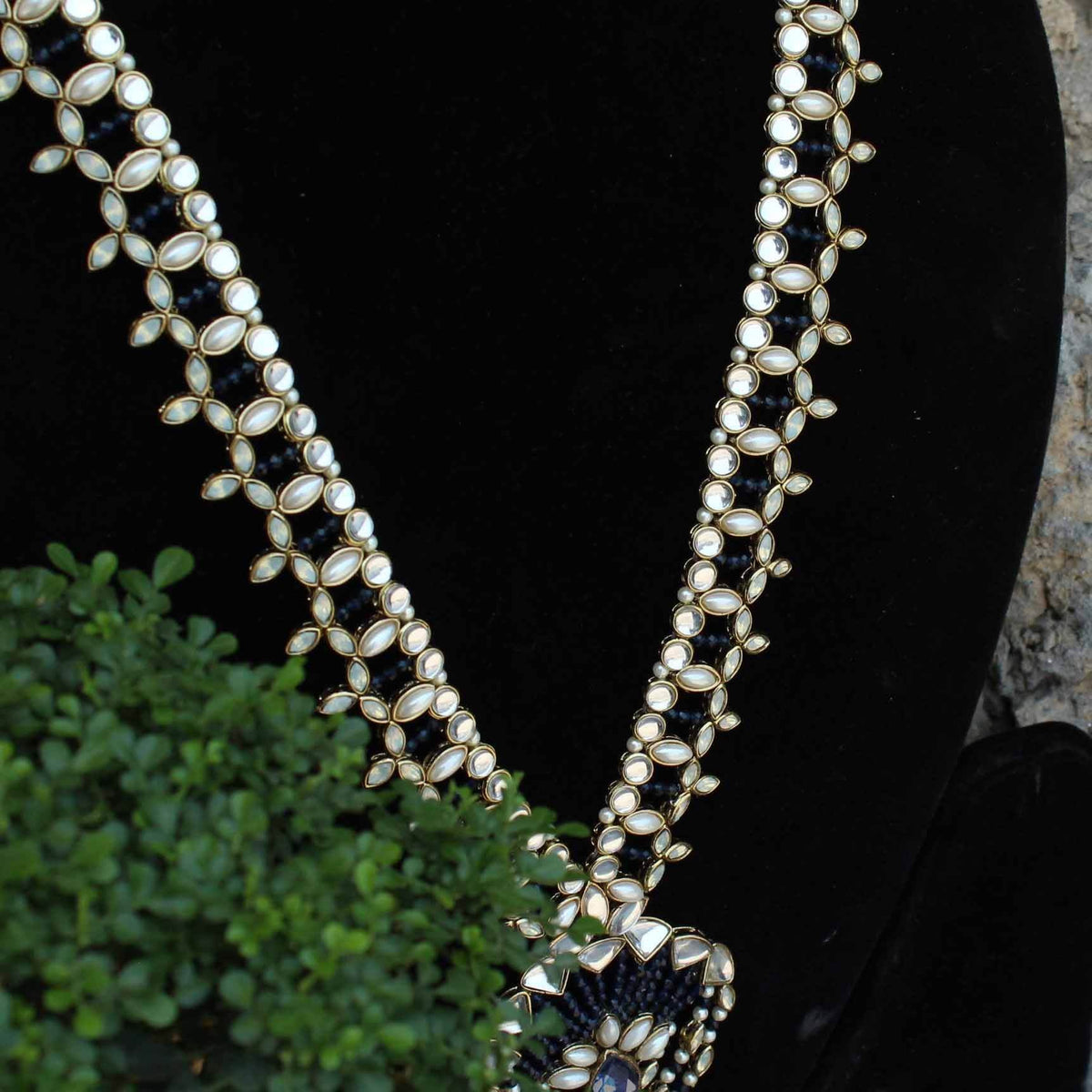 Kundan choker set in gold-tone with matching earrings and long bridal necklace, perfect for wedding functions , festive and bridal wear