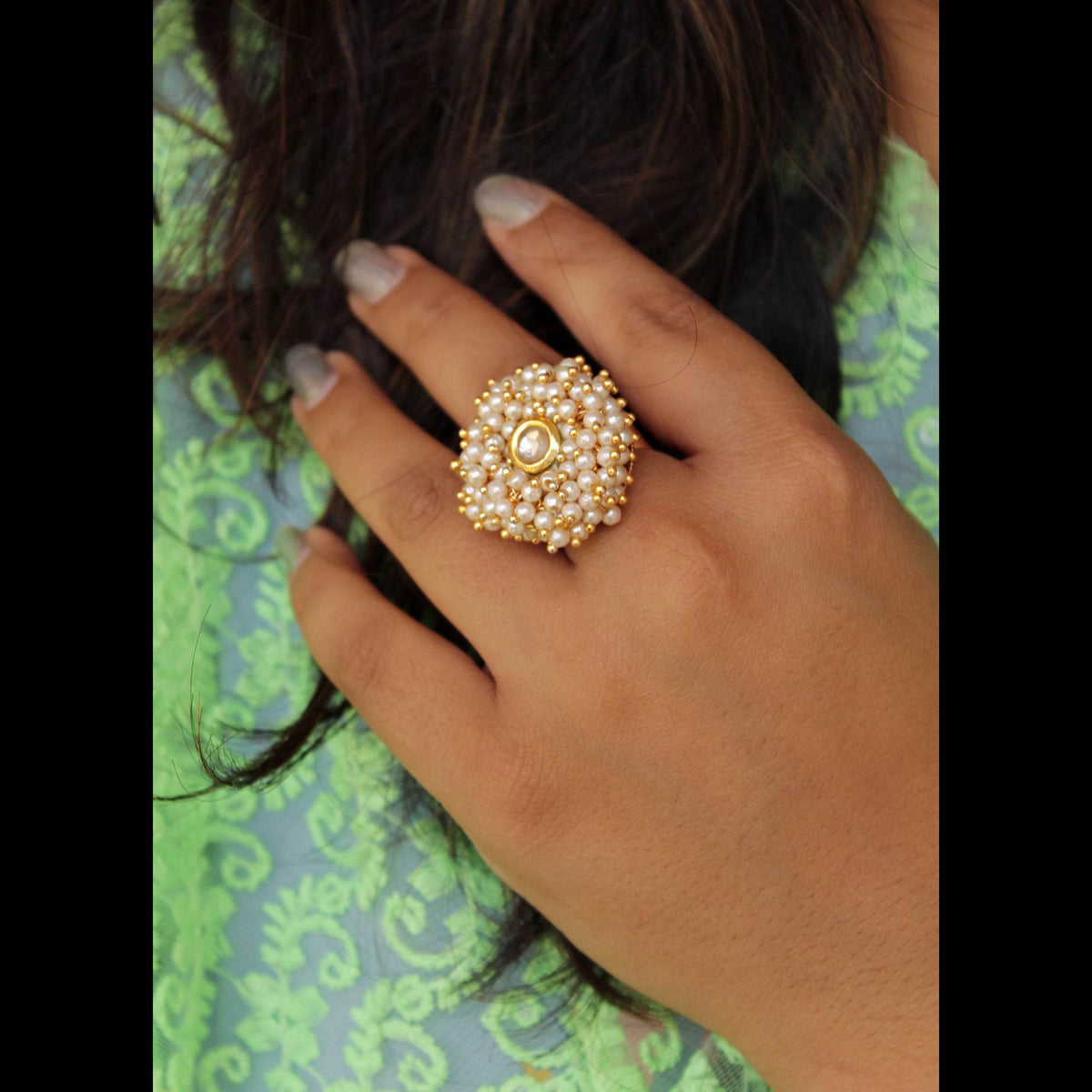 Garden Of Pearls Ring & Earring - BeAbhika.com