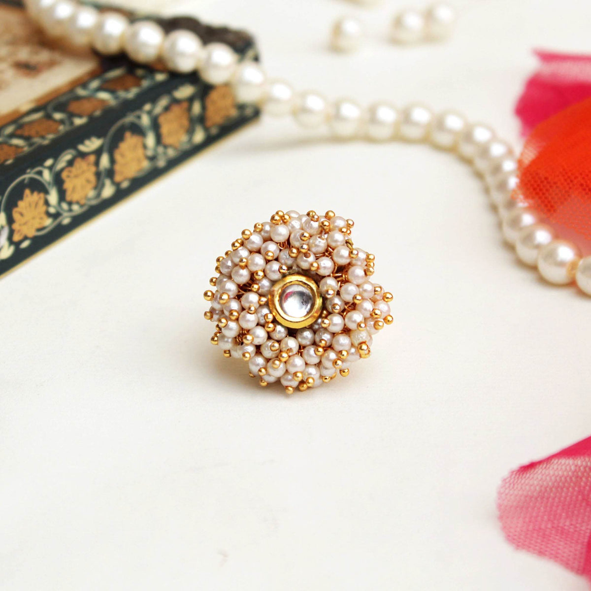 Garden Of Pearls Ring & Earring - BeAbhika.com