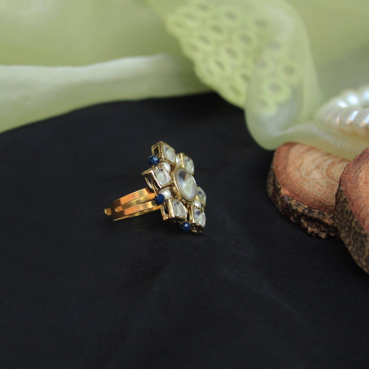 Kundan Blossom Necklace, Ring & Earrings Set - BeAbhika.com