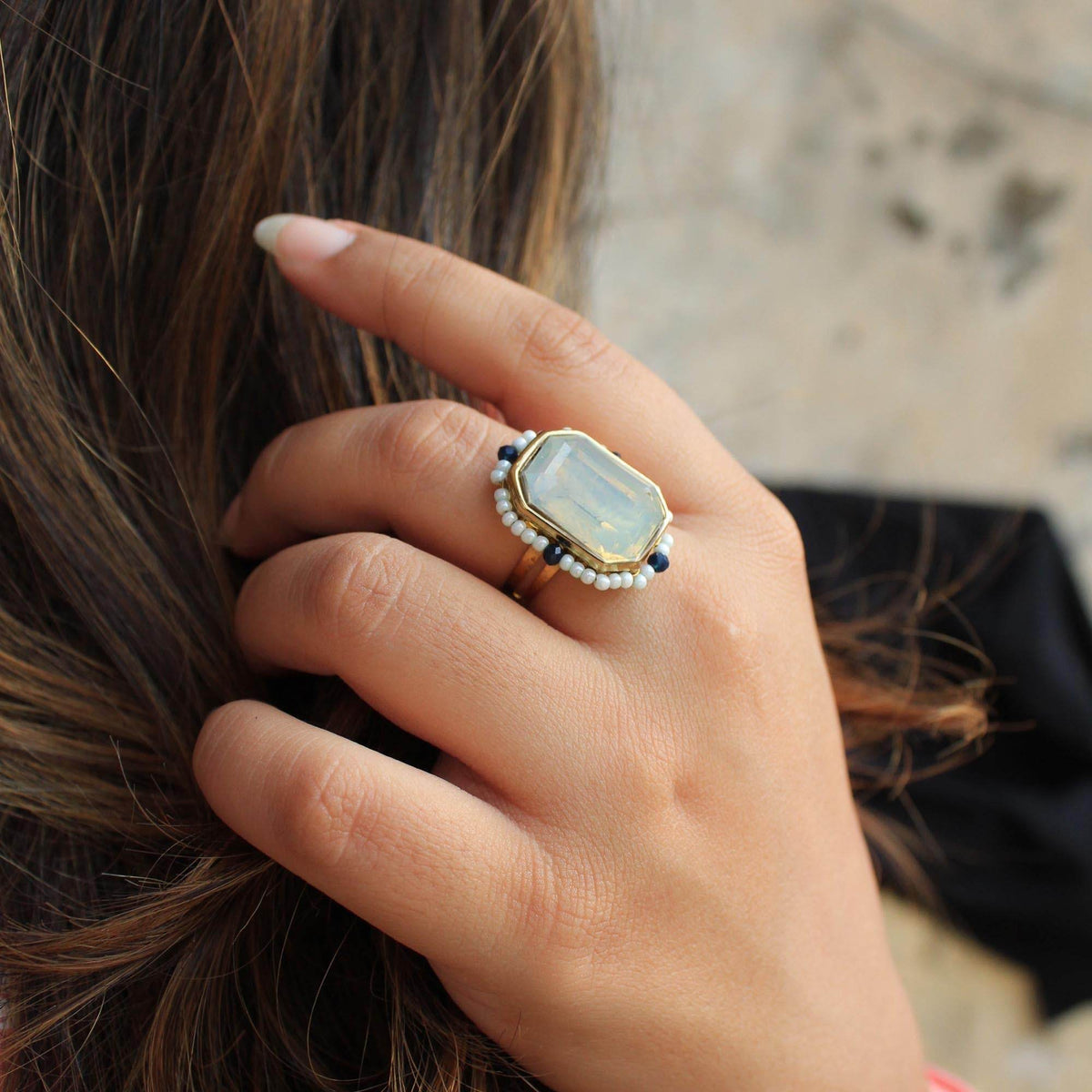 Sky Blue Crystal Ring & Earring Set - BeAbhika.com