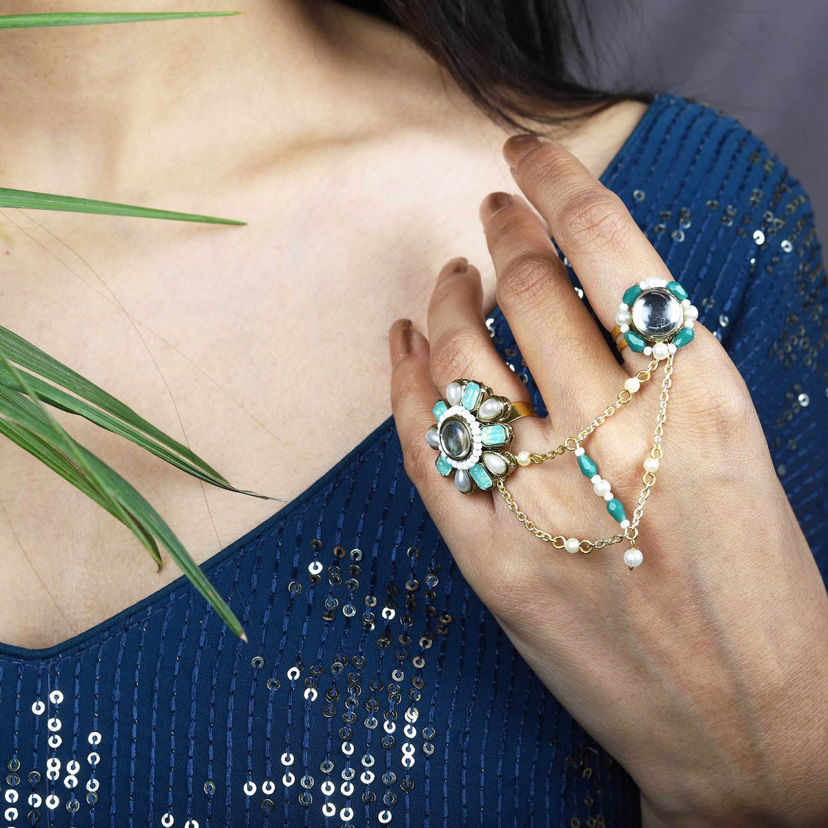 Garden Green Two-Finger Ring - BeAbhika.com
