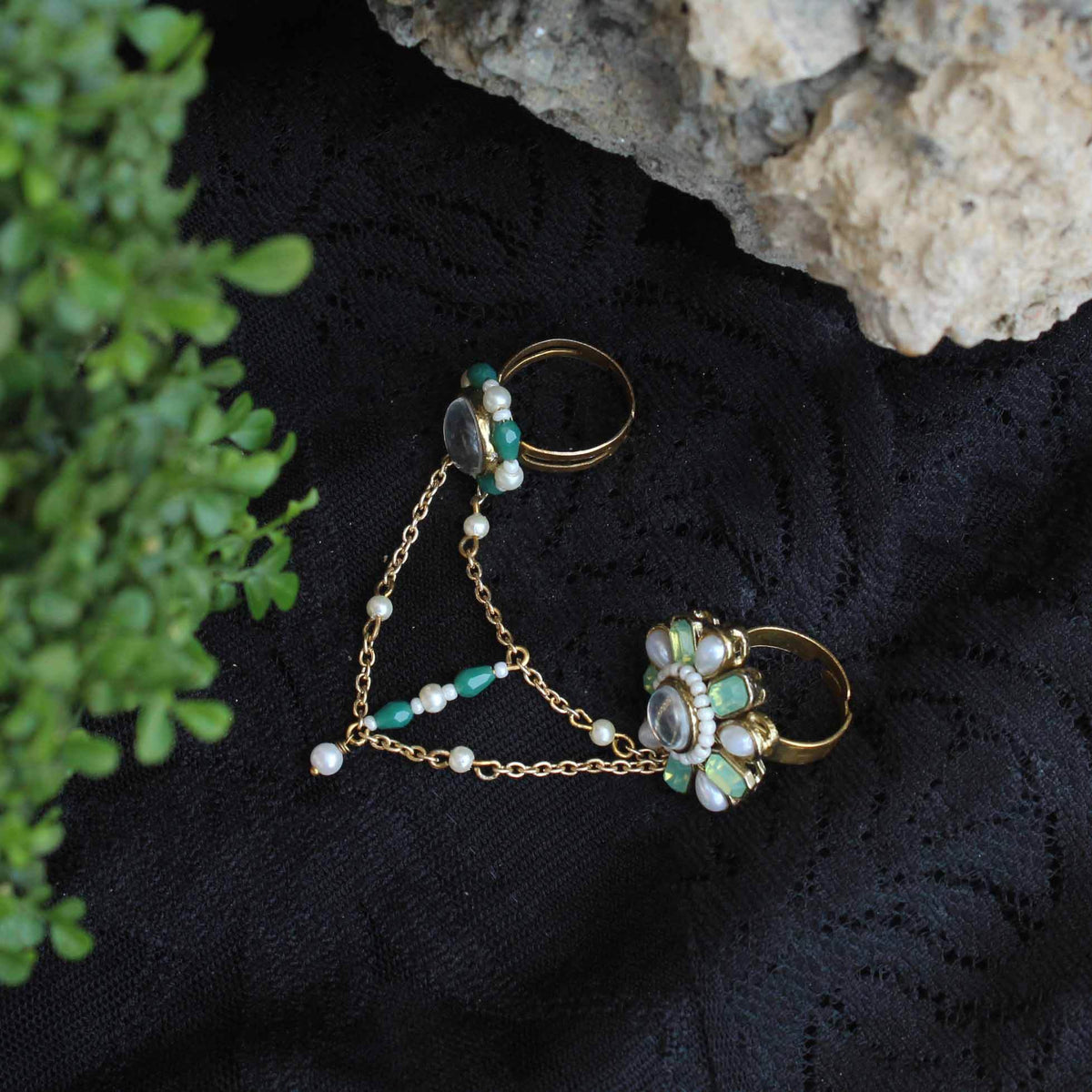 Garden Green Two-Finger Ring - BeAbhika.com