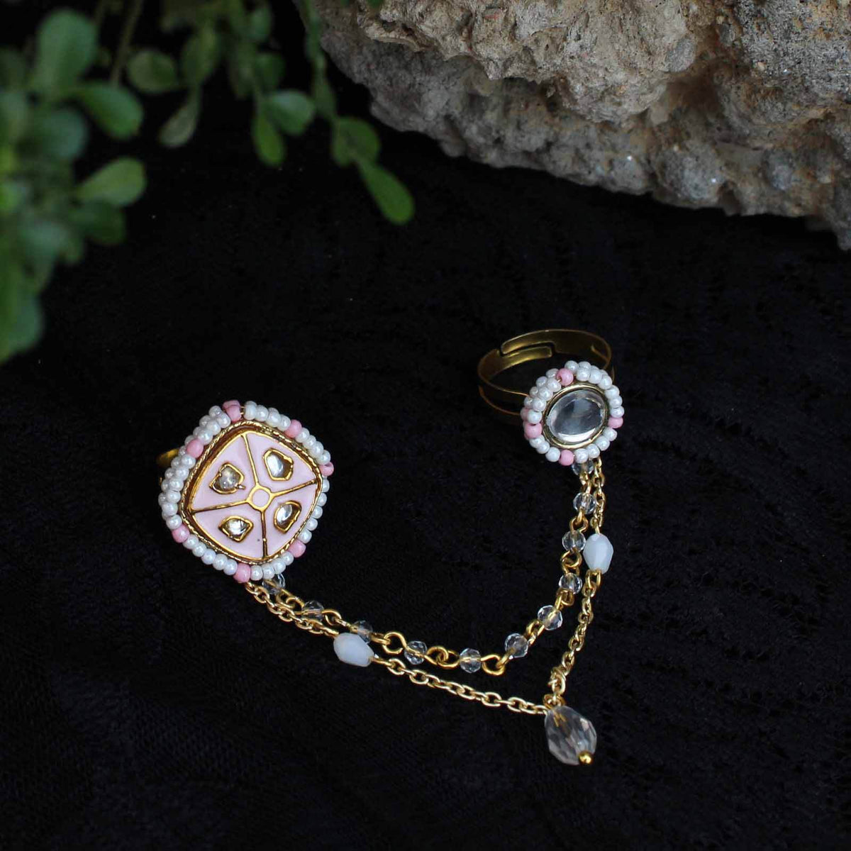 Enamelled Beauty two-finger ring - BeAbhika.com