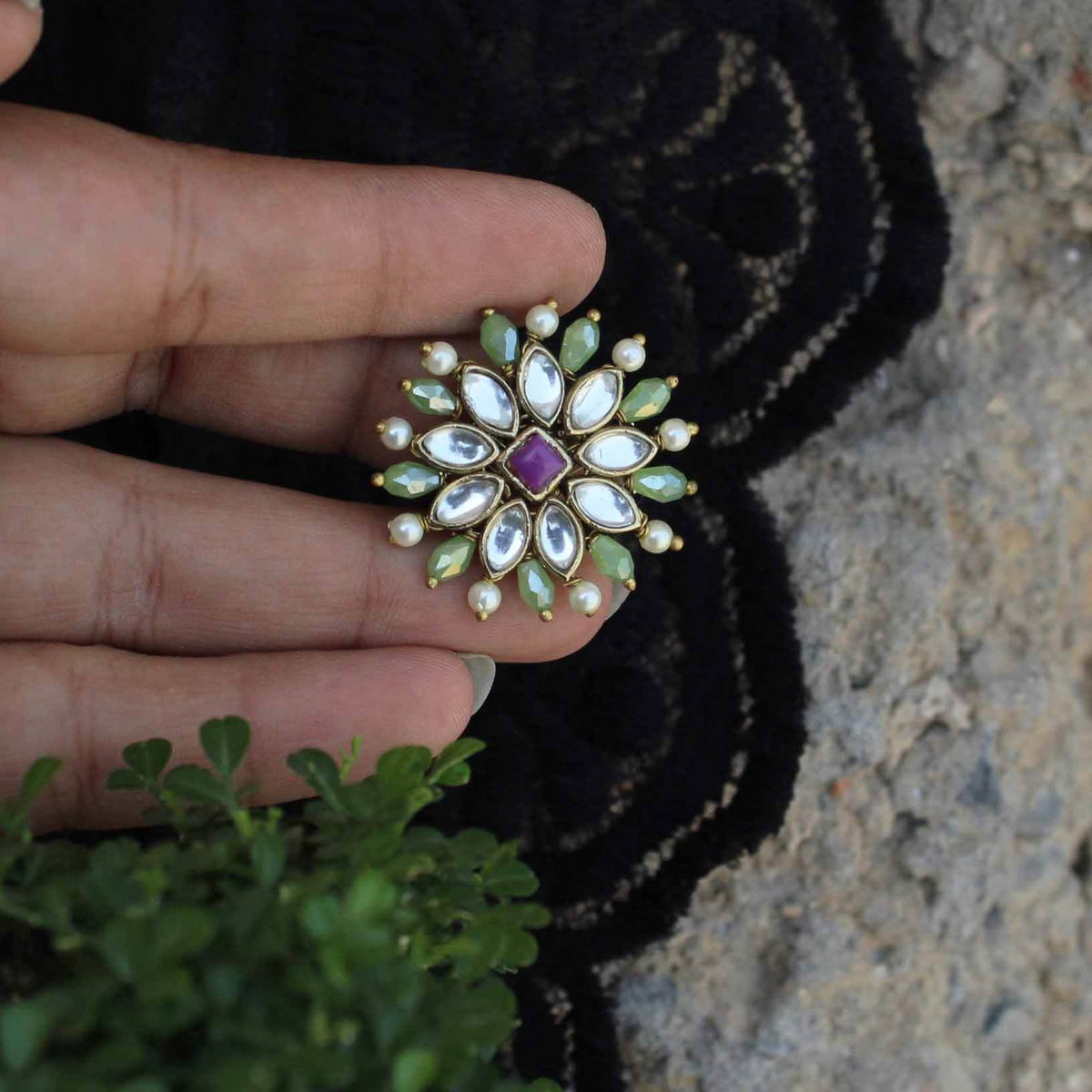 Pearl Twirl Green Ring - BeAbhika.com