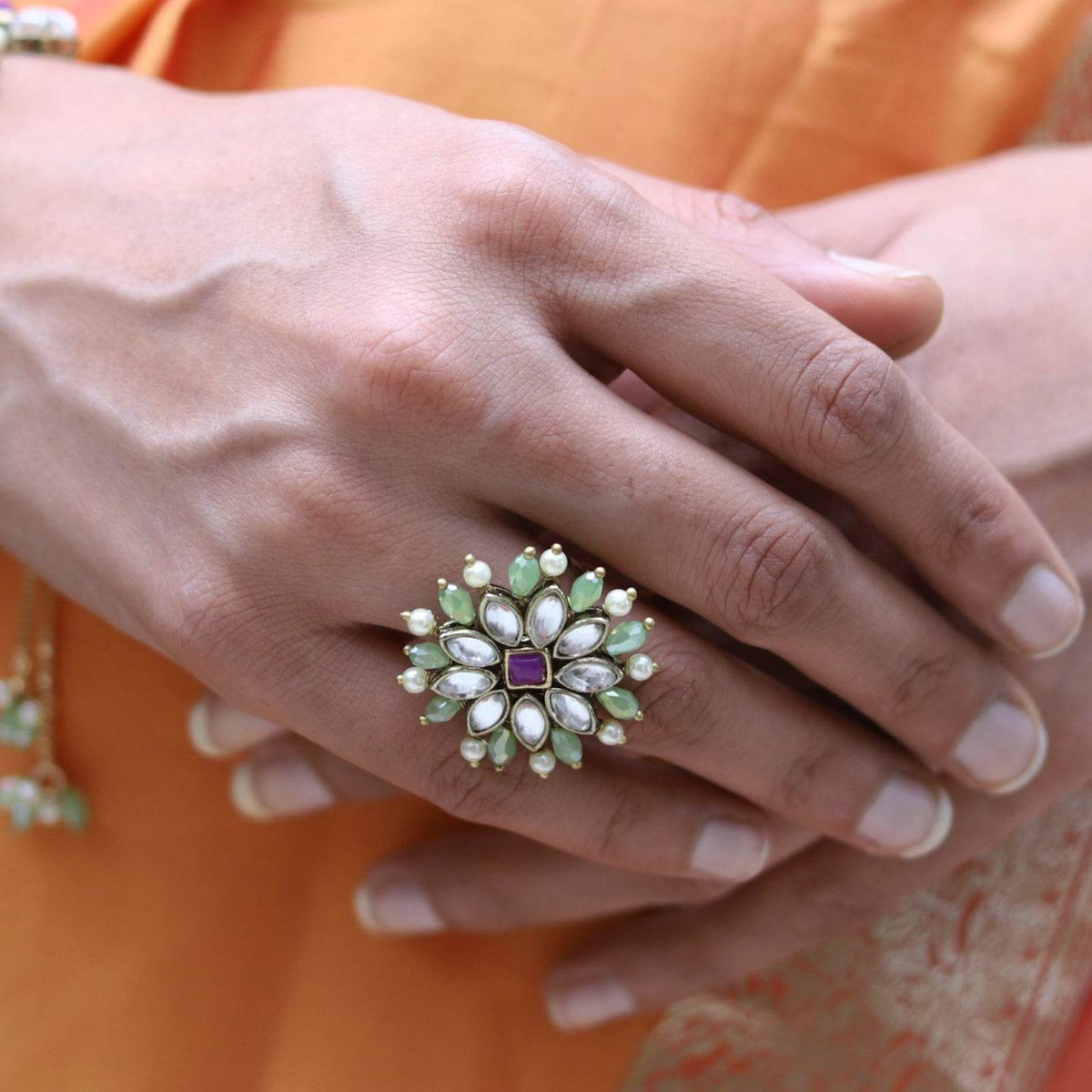 Pearl Twirl Green Ring - BeAbhika.com