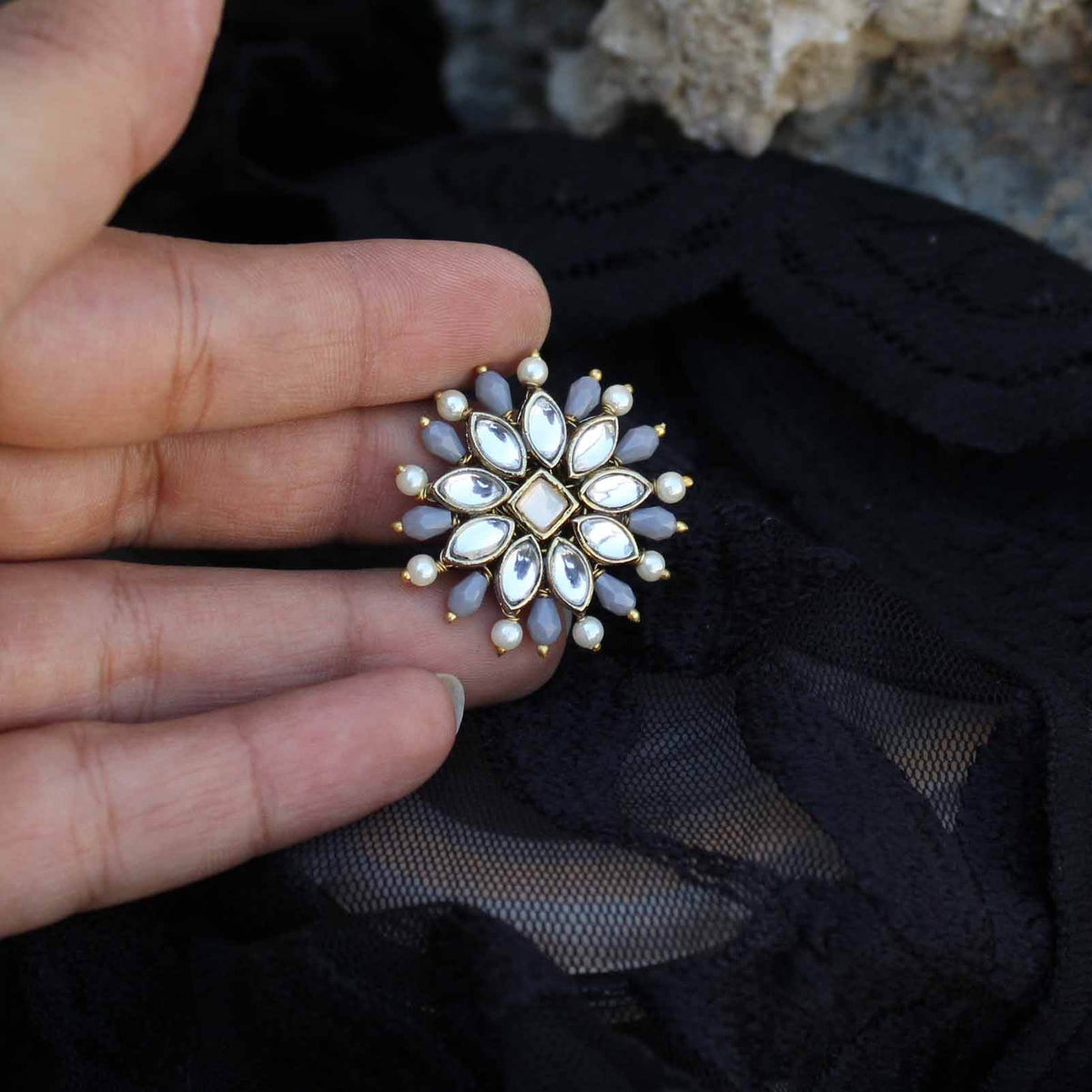 Pearl Twirl Grey Ring - BeAbhika.com