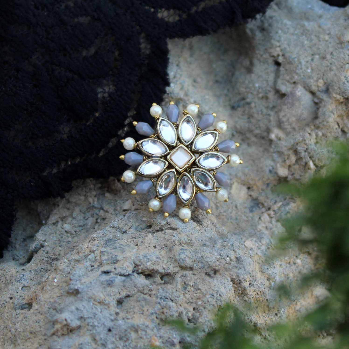 Pearl Twirl Grey Ring - BeAbhika.com