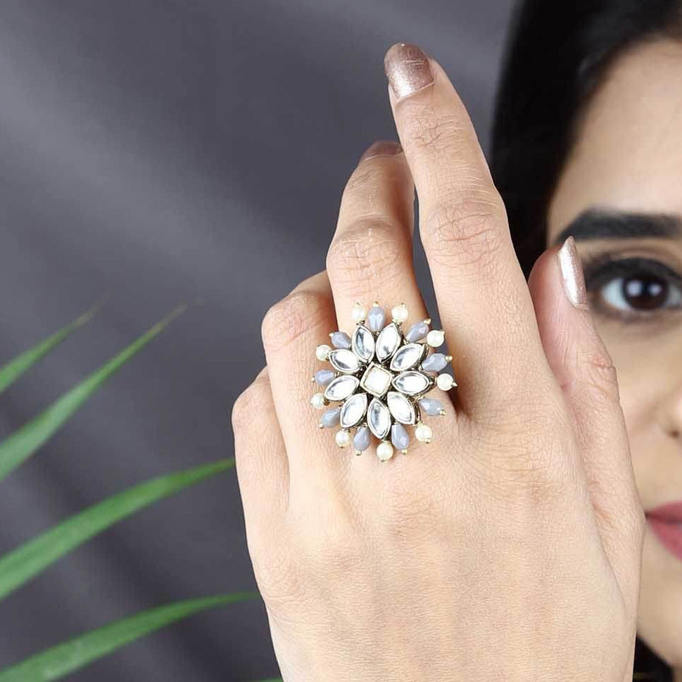 Pearl Twirl Grey Ring - BeAbhika.com