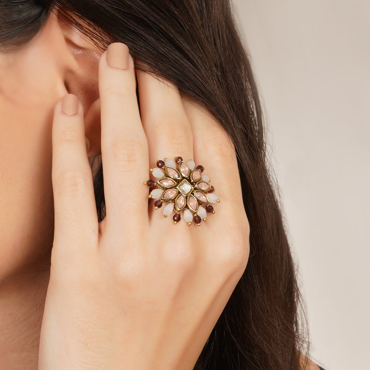 Blush Kundan Bloom Ring