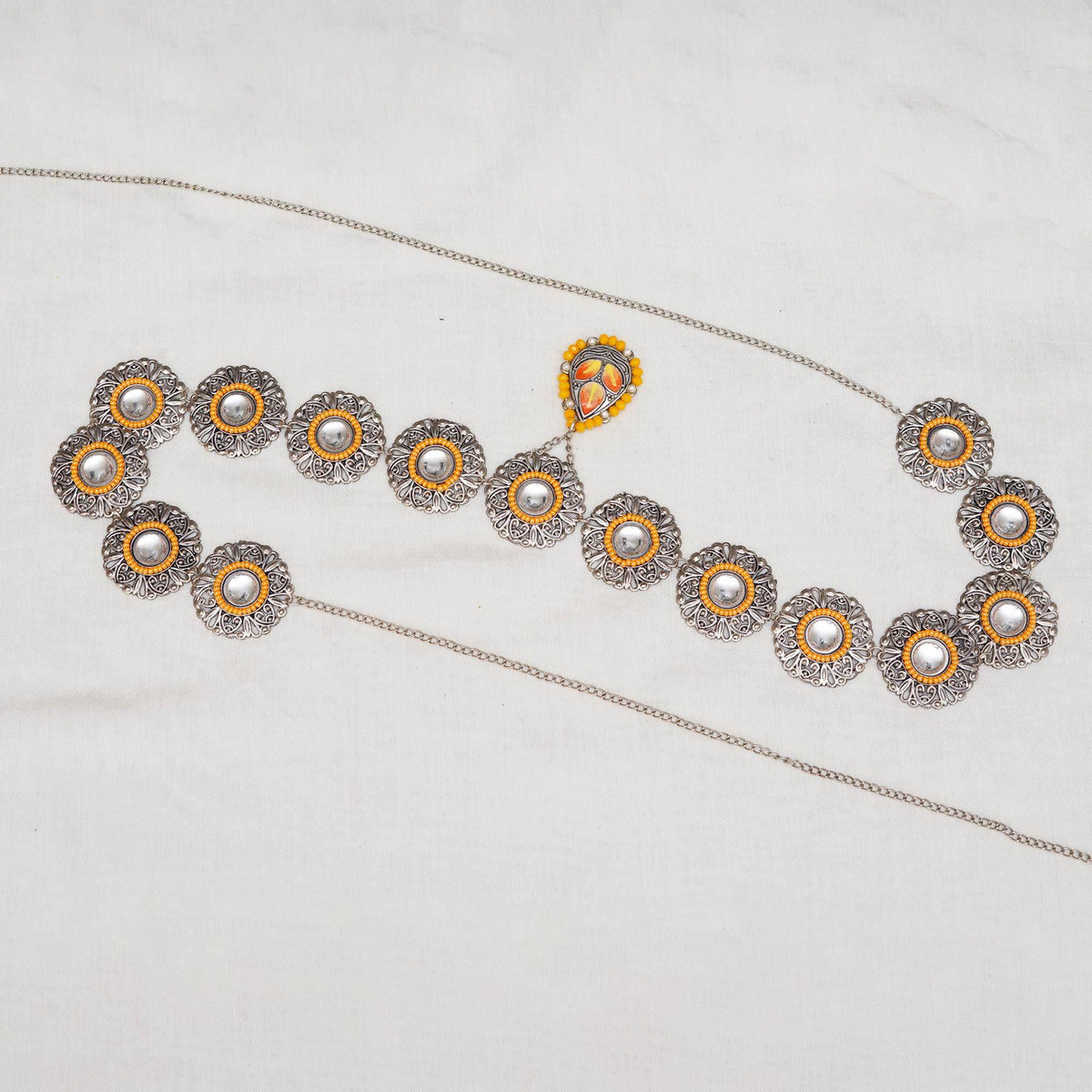 Oxidized Orange Tone Waist Belt with Floral Motifs - BeAbhika.com