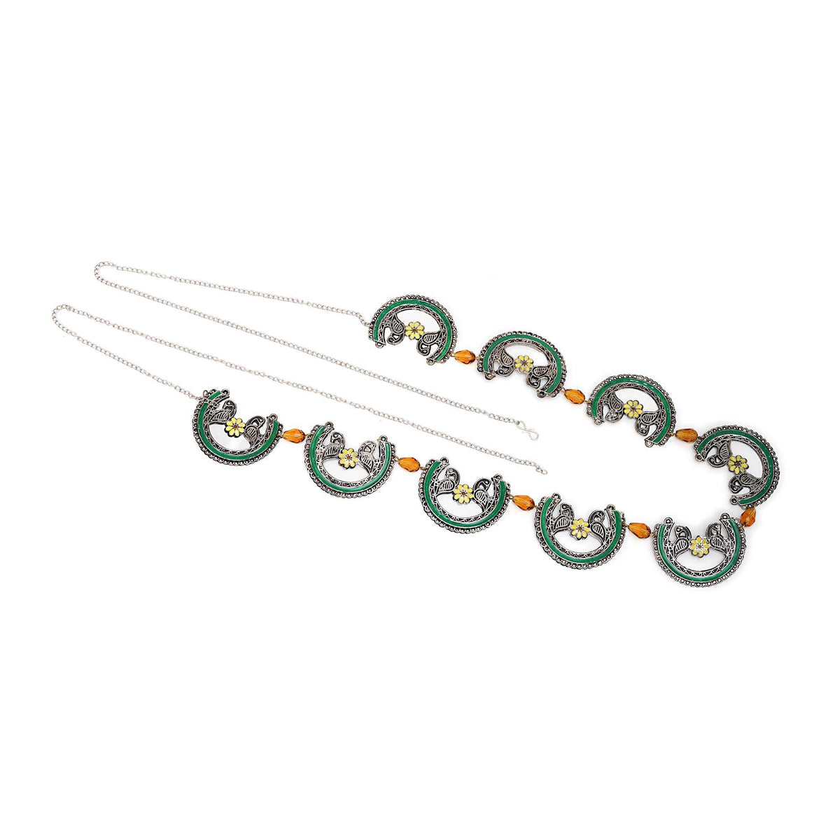 Oxidized Silver Elephant Waistbelt with Floral Beads - BeAbhika.com
