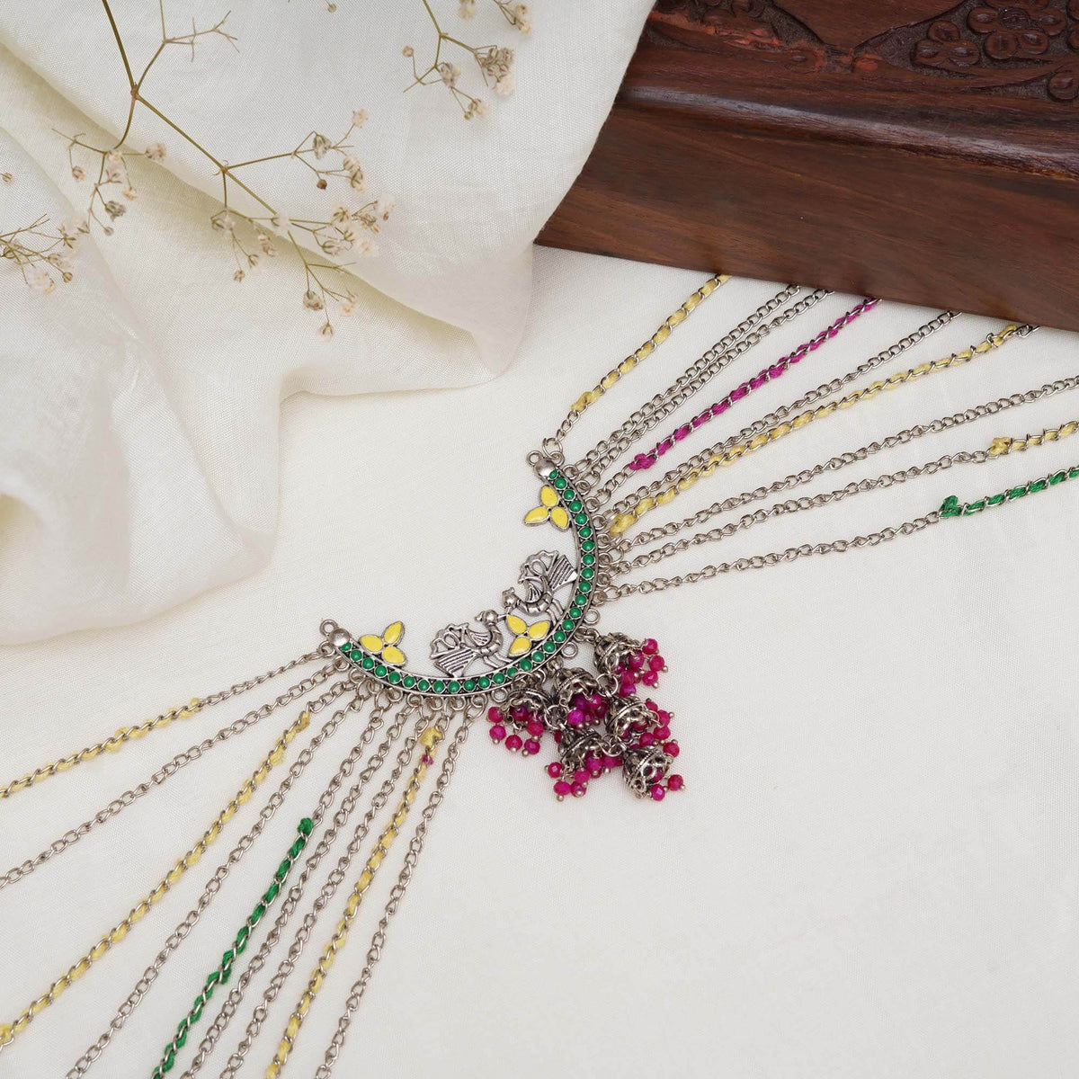 Oxidized Silver Multistrand Waistbelt with Beads - BeAbhika.com