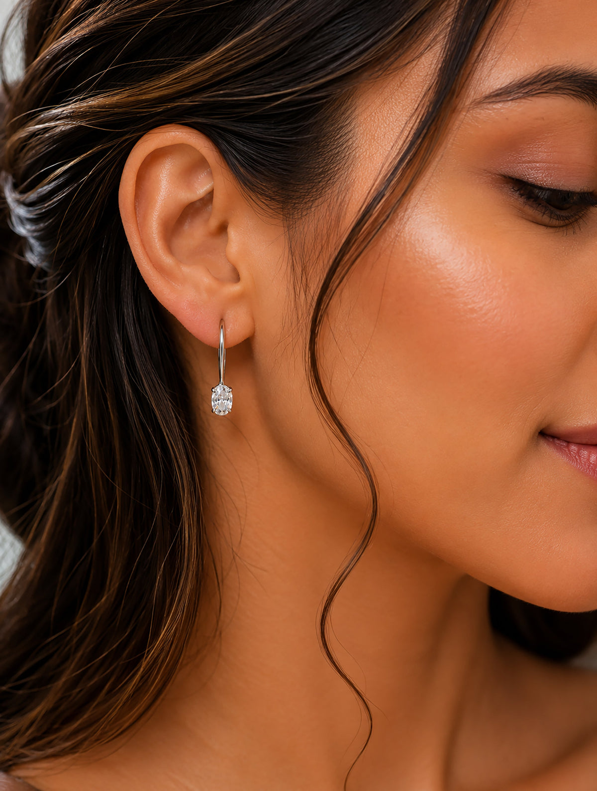925 Sterling Silver AD Zircon White Stone Earrings
