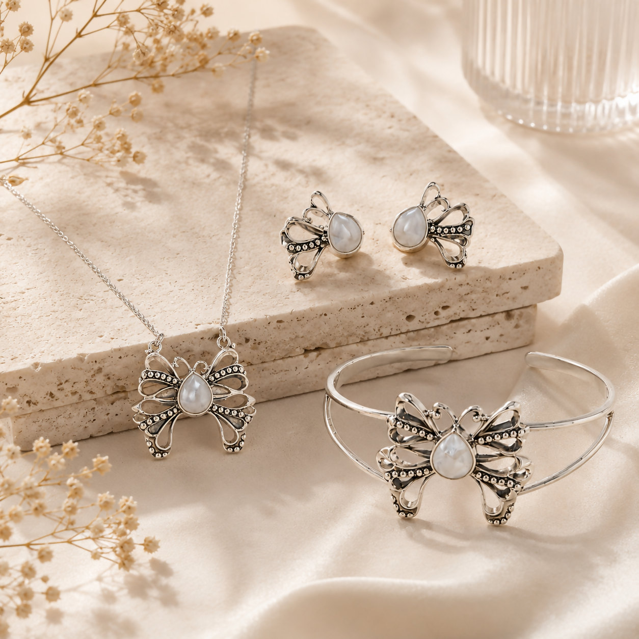 Luna Papillon Rainbow Moonstone 925 Sterling Silver Jewellery Collection
