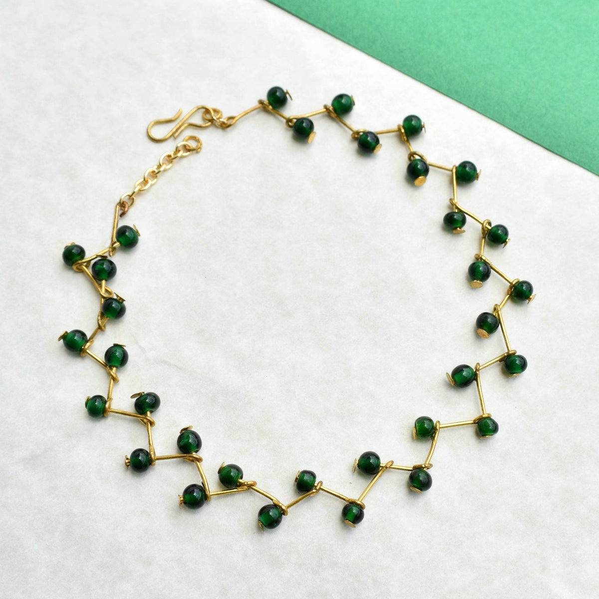 green glass beads anklet