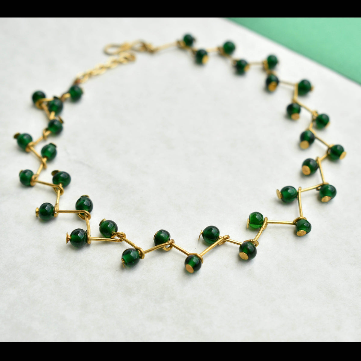 green glass beads anklet