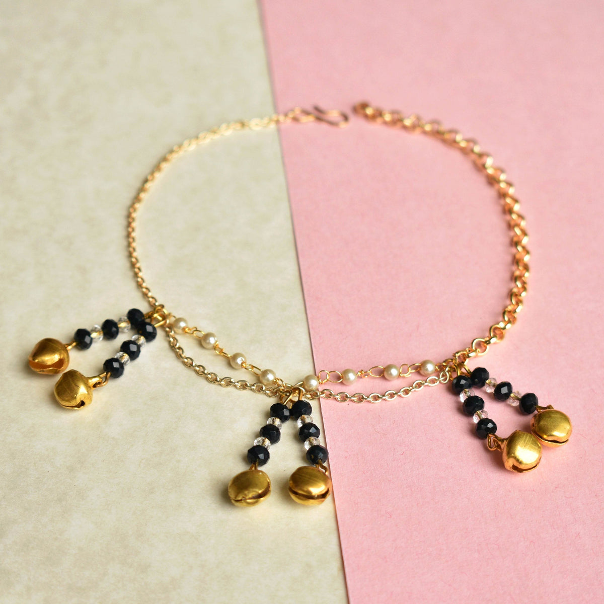 black glass beads beaded string anklet