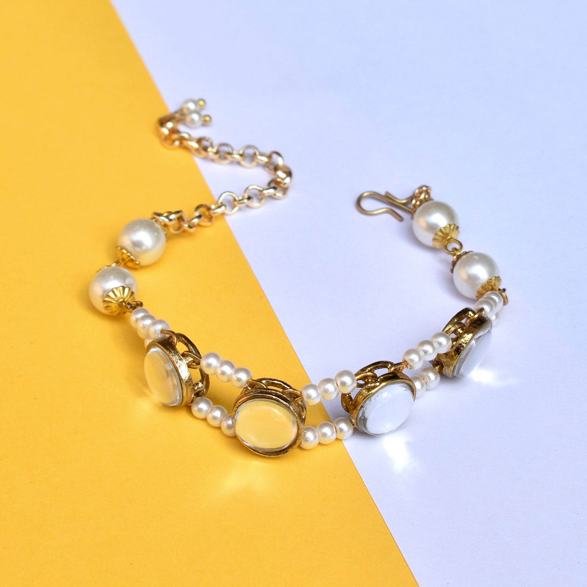 white glass kundan bar anklet