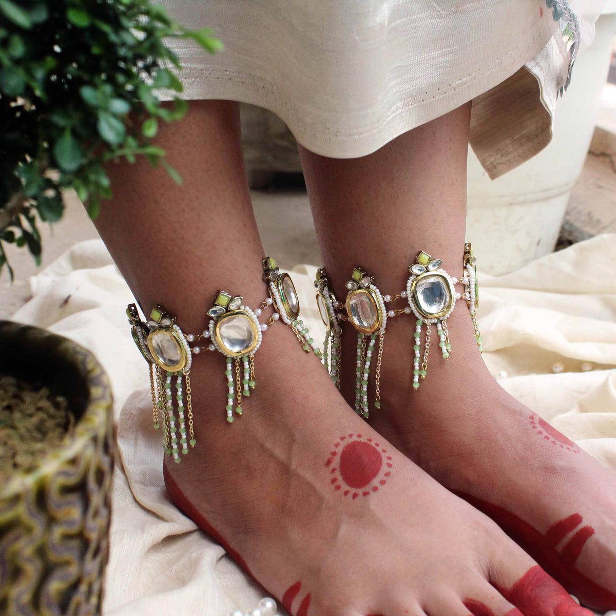 Minty winty Adjustable Anklet - Set Of 2 Pieces - BeAbhika.com