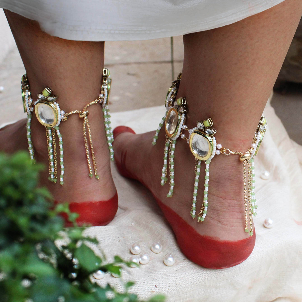Minty winty Adjustable Anklet - Set Of 2 Pieces - BeAbhika.com