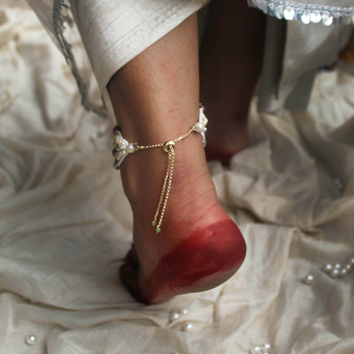 Pearl Twirl Adjustable Anklet - Set Of 2 Pieces - BeAbhika.com