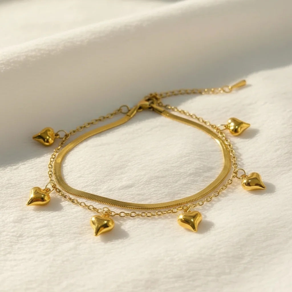 gold-heart-charm-bracelet-for-women-anti-tarnish-double-layer-stainless-steel-bracelet
