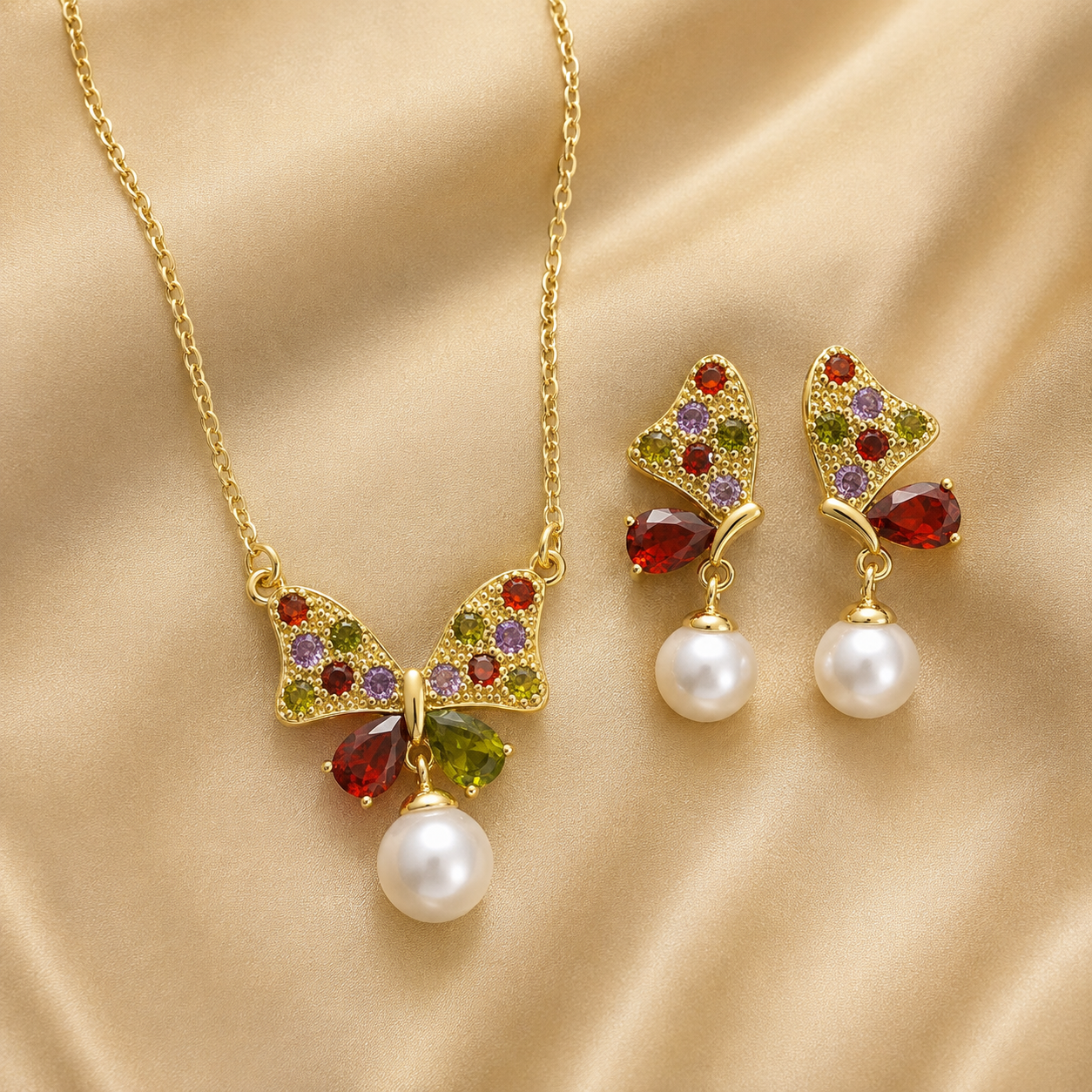butterfly-pearl-necklace-earrings-set-with-multicolor-crystal-stones