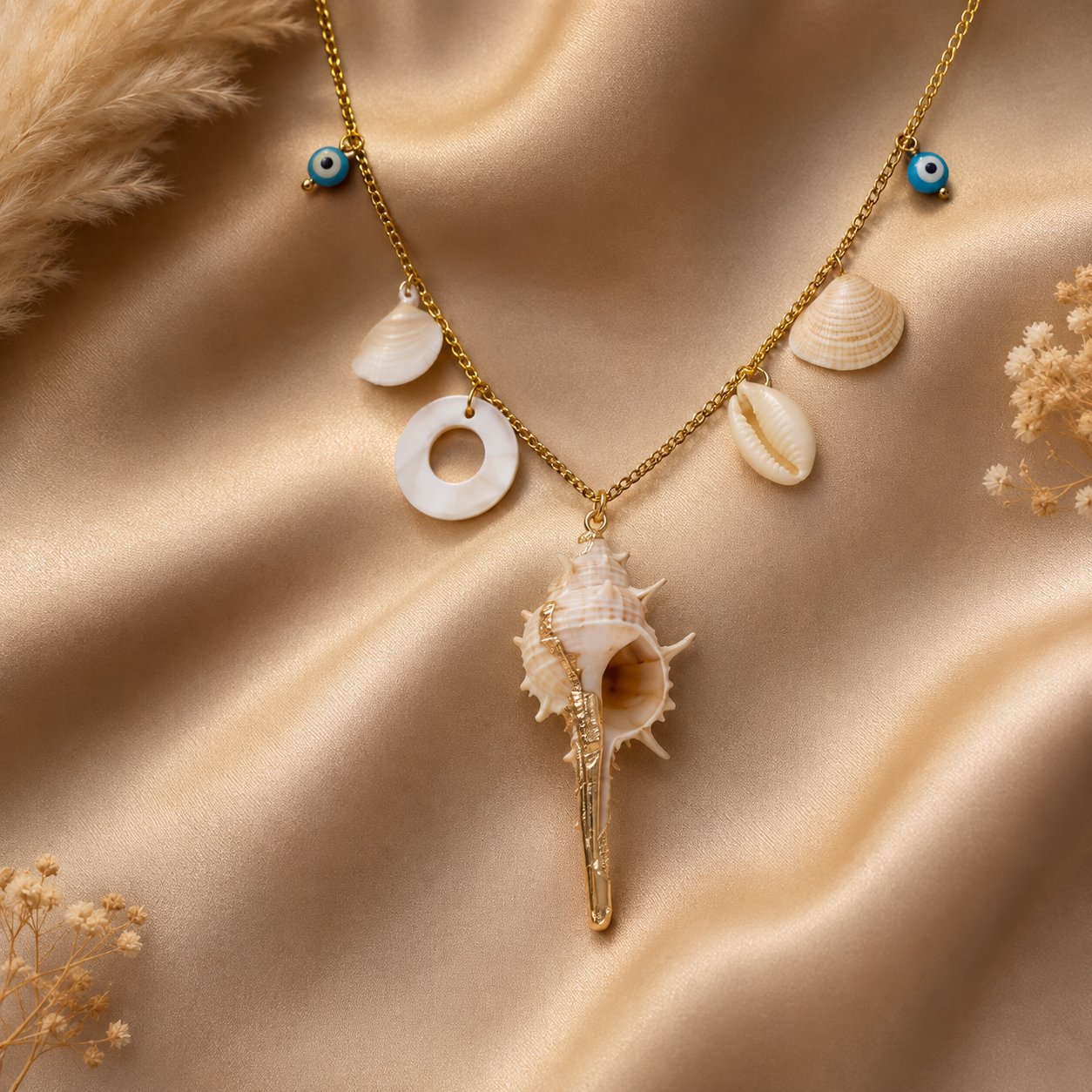 ocean-shell-charm-necklace-for-women-gold-plated-beach-inspired-statement-necklace