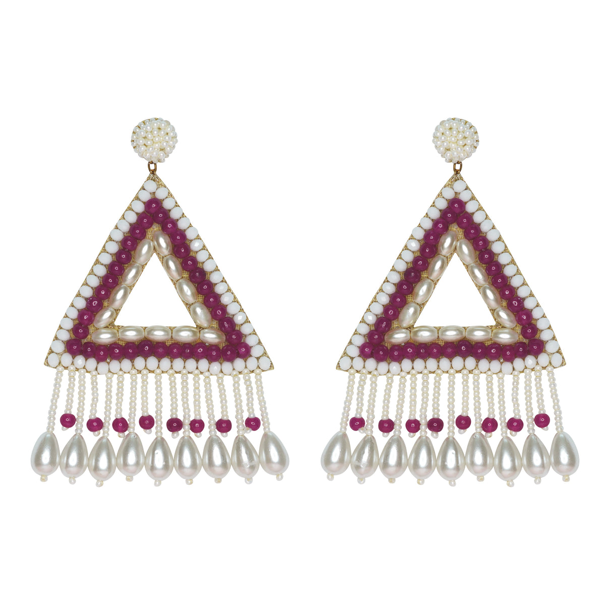 Burgundy and white Triangle drop earrings