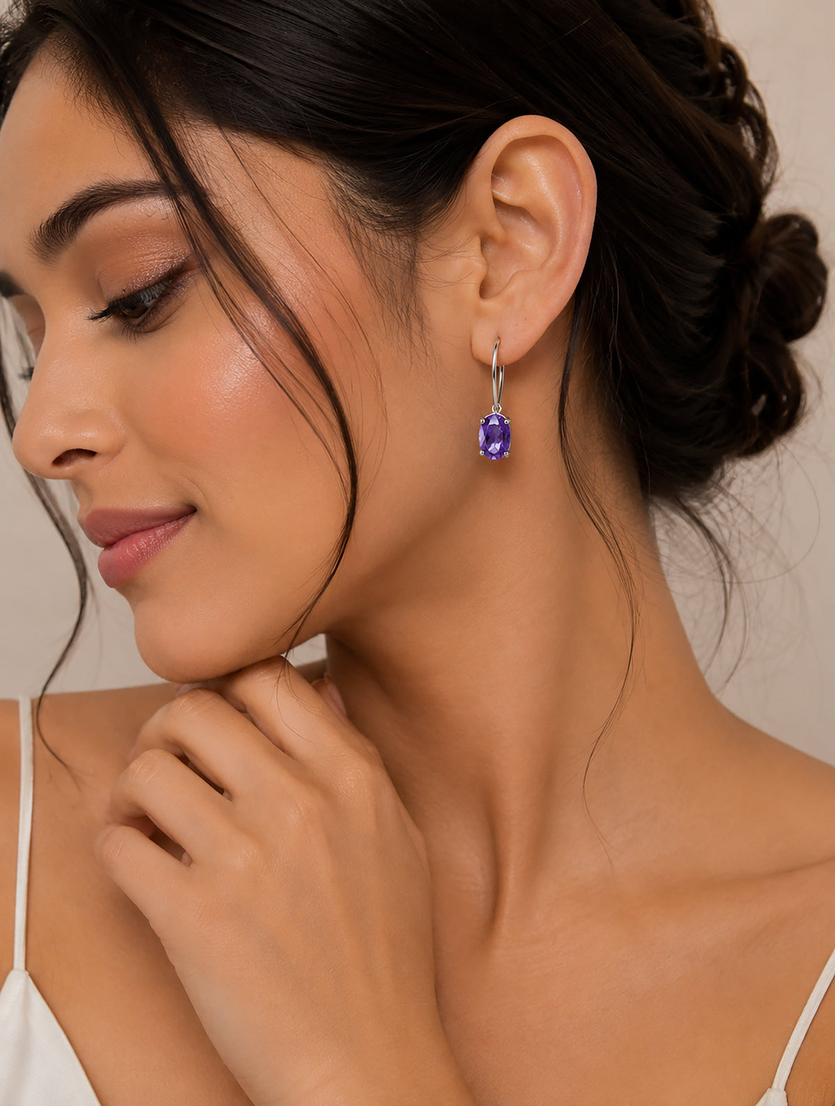925 Sterling Silver Amethyst Purple Gemstone Drop Earrings
