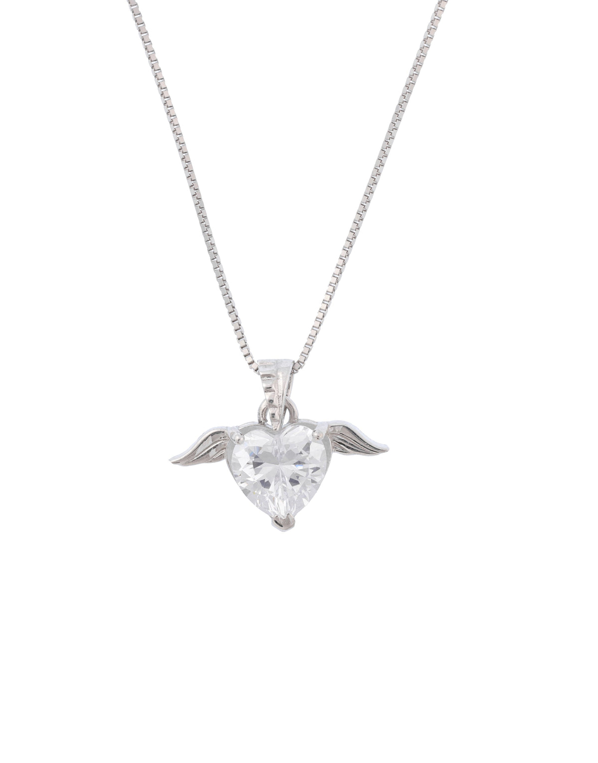 Angel Wings Heart Sterling Silver CZ  Pendant Charm