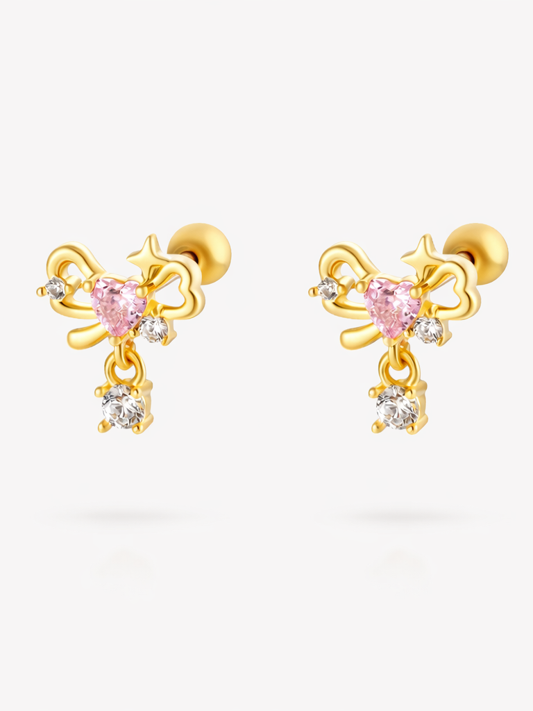 18k gold-plated bow ball-back stud earrings �? anti-tarnish, waterproof, hypoallergenic sweet minimal bow studs.