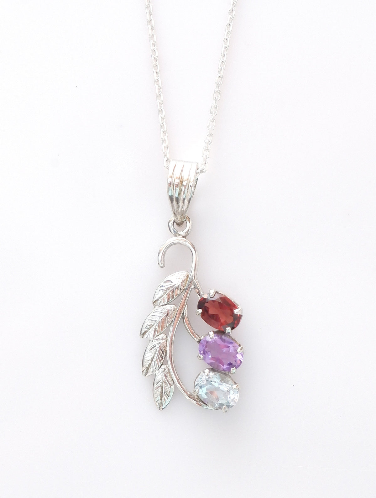925 Sterling Silver Multistone Gemstone Pendant with Leaf Design for Women and Girls