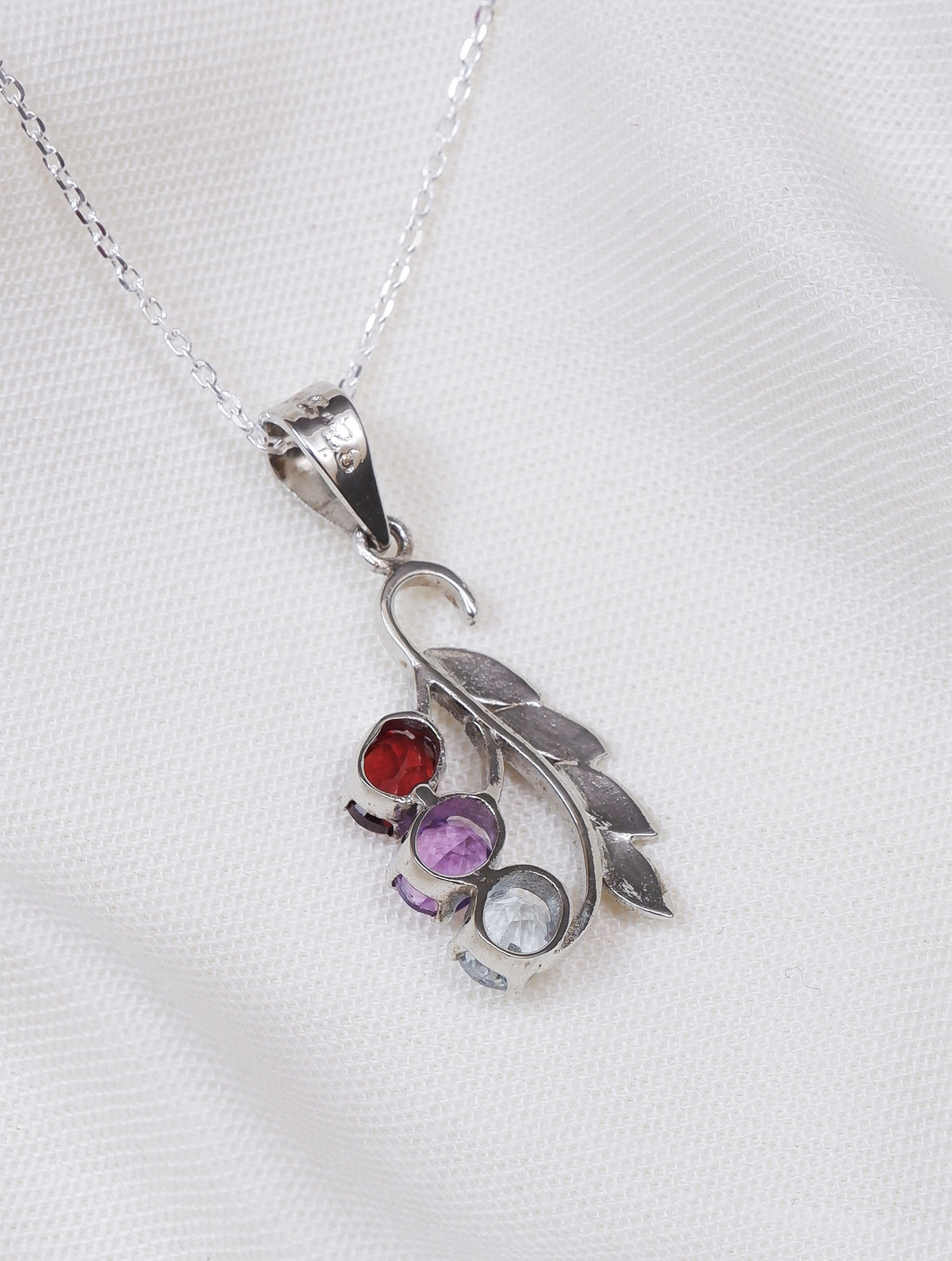 925 Sterling Silver Multistone Gemstone Pendant with Leaf Design for Women and Girls