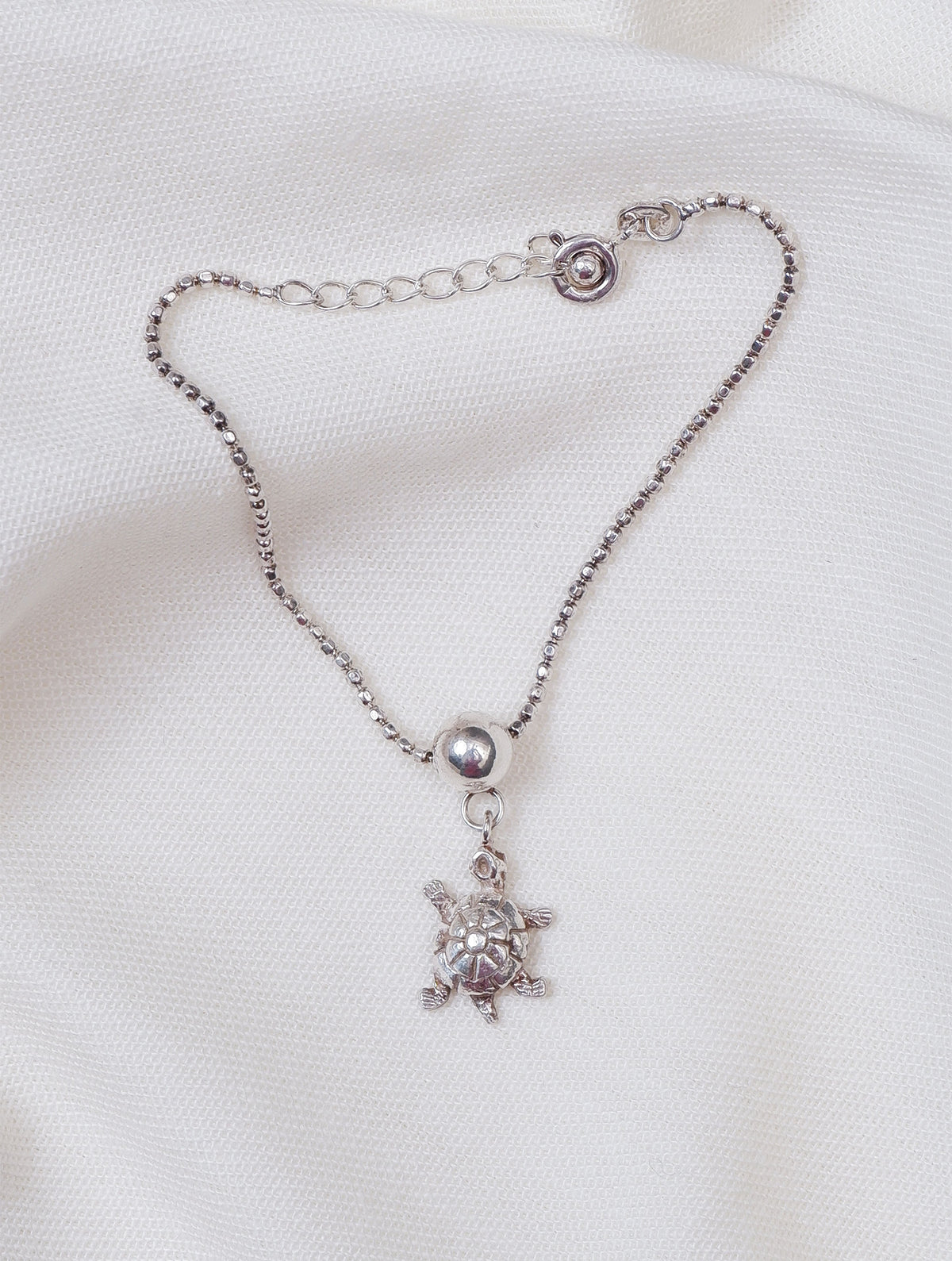 925 Sterling Silver Bead Chain With Turtle Pendant Bracelet for Women and Girls