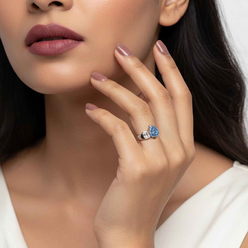 Azure Blaze Blue Dual-Stone Ring